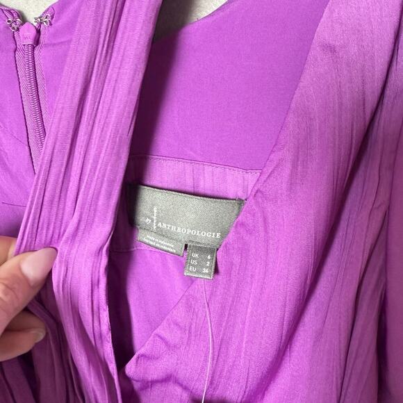 Anthropologie V-Neck Mini Dress Cocktail Party Vibrant Purple Size 2 - Picture 4 of 10